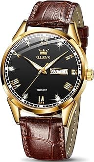 OLEVS Amazon Watches,Brown Leather Watch for Men,Men Day Date Watch,Men's Luminous Watch,Dress Watch for Men,Rose Gold Watch for Men,Men's Fashion Quartz Watch,Waterproof Brown Man Watches