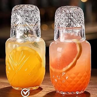 Mfacoy Bedside Water Carafe and Glass Set, 16 OZ Glass Pitcher & 5 OZ Cup, Bedside Night Carafe Pitcher and Water Glass Tumbler Set, Crystal Glass Water Pitcher with Cup Set for Bedroom (2-Piece)