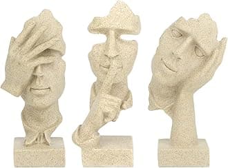 3 Pcs Thinker Statue, Silence is Gold Abstract Art Figurine, No Hear No See No Speak Modern Home Resin Sculptures Decorative Objects Decor for Home Office Bookshelf Desktop(Sandstone)