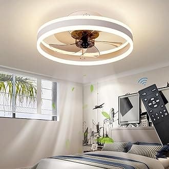 LED Ceiling Fans with Lights Reversible Remote, 6 Speeds Modern Bedroom Fan Ceiling Light Quiet Dimmable Small Ceiling Fan Light for Living Room, White 50CM