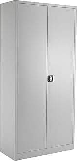 Office Hippo Steel Storage Cabinet, Lockable, Double Door, 4 Adjustable Shelves, 50kg Capacity, Grey, 195cm H, Home Office