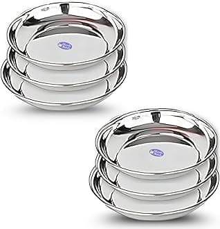 Sharda Metals Stainless Steel Set of 6 Side Serving Small Plates Dishes.