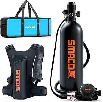 SMACO S700 Plus Mini Scuba Tank 2L Portable Diving Tank Reusable Pony Bottle for Underwater Exploration Lung Air Tank Kit Diving Cylinder for Emergency Rescue Boat Cleaning Backup Air Source