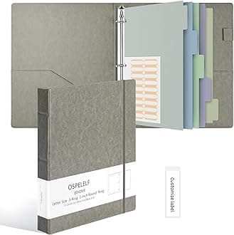 Ospelelf Vintage Hardcover 3 Ring 1 inch Leather Binder, Professional Binders Organizer Suitable for Letter Size Documents, Binder Dividers with Tabs, Faux Gray Leather