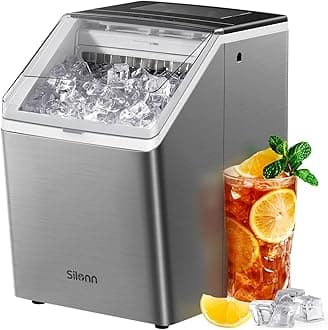 Silonn Ice Maker Countertop 44lbs/Day, Ice Cube Maker with Self-Cleaning, Stainless Steel Ice Machine with 2 Water Fill Options, Compact for Home Office Bar Party