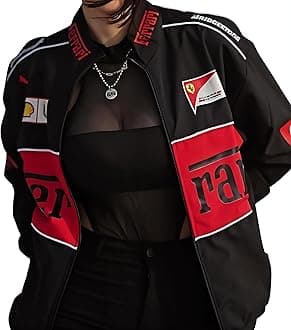 DRIP SPOILERF1 Racing Jacket Graphic Printed Parachute Fabric Oversized Jackets for Women - Black