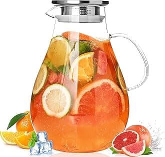 2500ml Glass Pitcher with Lid, 88 Ounces with Precise Scale Line, Hot/Cold Wa...