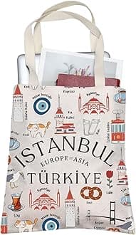 BLUPARK Istanbul Tote Bag Funny Istanbul Landmarks Gift Turkish Handle Bag Turkiye Gift Turkey Travel Bag Turkey Lover Gift