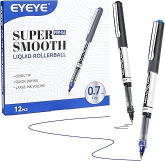 EYEYE Rollerball Pens 0.7mm, 6 Black 6 Blue Medium Point Roller Ball Pen Quick Dry, Liquid Ink Pens Fine Point Smooth Writing Pen for Journaling, Note Taking, Office, School Supplies