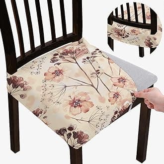 BRIDA Stretchable Floral Geometric Printed Dining Chair Seat Covers Elastic Chair Seat Case Protector, Slipcovers (Watercolor Leaves, 4 Seat Cover)