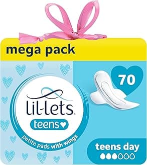 Lil-Lets Teens Day Pads X 70, Petite Towels For Girls & Teenagers, With Wings, For Light to Medium Flow, Unscented, Soft & Breathable, First Period Sanitary Towels, 5 Packs of 14 Pads - Bulk Pack
