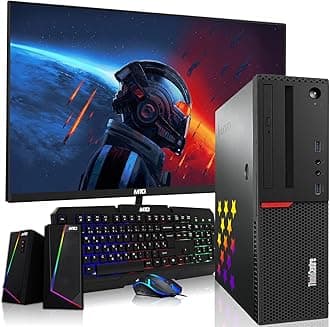 Lenovo Desktop PC Gaming Bundle - Intel Core i7, 16GB RAM, 512GB SSD, 24-inch Monitor, AMD RX 550, RGB Speaker, RGB Keyboard Mouse, WiFi, Win 10 Pro (Renewed)