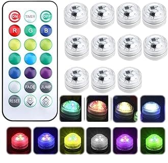 10 Pack Mini Submersible LED Light with Remote, Colourful Battery Tea Lights ABS Material Shell Waterproof Pool Lights for Pool Party Decorations Christmas Valentine's Day Wedding Party
