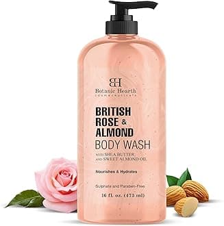 British Rose & Almond Body Wash – Moisturizing Shower Gel with Shea Butter, Gentle Hydrating Cleanser, Sulfate & Paraben Free – 16 fl oz