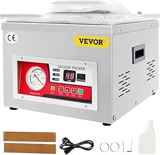 Vevor Chamber Vacuum Sealer, DZ-260A 6.5 m³/h Pump Rate, Excellent Sealing Effect with Automatic Control, 220V Kitchen Packaging Machine for Fresh Meats, Fruit Saver, Home, Commercial Using, Silver