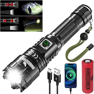 Shadowhawk Torch Light Rechargeable, High Power Long Distance 10000 Lumens Led Torchlight, Powerful Charging Torch Bright Flash Light, Waterproof Tactical Long Range Flashlight for Trekking Emergency