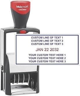 - MaxMark Heavy Duty Date Stamp with 6-Line Custom Text, Self Inking Date Stamp - 2460 - Choose from Many Font and Color Options