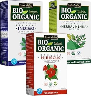 INDUS VALLEY Bio Organic Natural and Pure Indigo Powder | Indigofera tinctoria, Herbal Henna Powder with Hibiscus Powder for Hair Care - (100g*3= 300g)