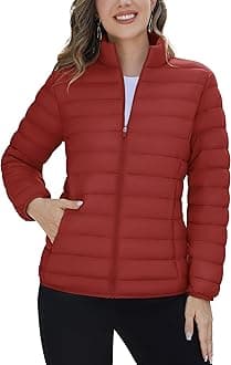 TACVASEN Womens Puffer Jacket Quilted Lightweight Stand Collar Zip Up Alternative Down Coat Warm Winter with 4 Pockets