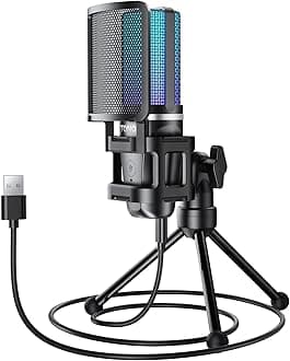 TONOR Gaming USB Microphone with RGB, Condenser PC Mic for Streaming Podcast Recording Studio Singing Youtube, Computer Mic with Headphone Jack for Gamer Discord Compatiple with Mac/PS4/PS5 TC777 Pro