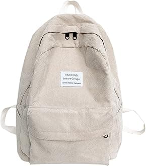 Casual Corduroy Backpack Travel Daypack Book Bag Laptop Bag for Women Men, Beige