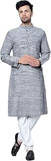 Latest Chikan Men's Cotton Regular Textured Long Kurta Full Sleeves - Casual Ethnic Wear�