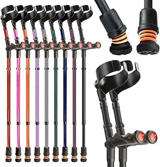 Flexyfoot Shock Absorbing Comfy Grip Double Adjustable Crutches – Range of Colours Available Here - Improves Safety, Improves Grip, Reduces Shocks & Jarring – Pair - Black