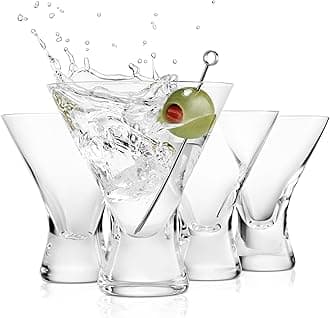 BENETI Martini Glasses Set of 4 | Made in Europe | 8oz Clear Stemless Cocktail Bar Drinking Glassware Set for Parties (4 Pack)