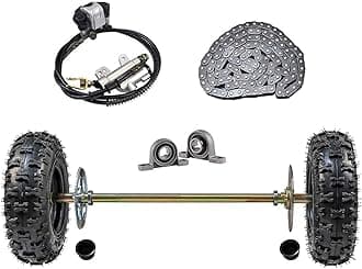 WPHMOTO Go Kart Rear Axle Assembly Complete Wheel Hub Kit & Tires With Rim & Brake Assembly & T8F Chain for Quad Trike Drift Bikes