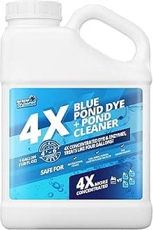 1 Gallon 4X Blue Pond Dye + Pond Cleaner, Blue Dye for Ponds and Lakes, 2-in-1 Lake Colorant + Enzymes, Makes Murky Water Clean & Beautiful, Keeps the Water Cool, Clear, and Ideal for Fish & Wildlife