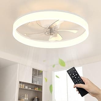 NIORSUN 50cm Ceiling Fans with Lights and Remote, 6 Speeds Modern Smart LED Ceiling Fan Light, 3000K-6500K Dimmable Quiet Fan Lights Ceiling for Bedroom Living Room Dining Room (White)