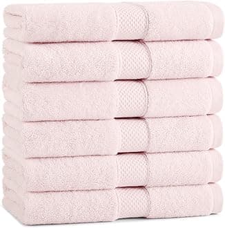 Aston & Arden Luxury Egyptian Cotton Hand Towels, Pack of 6, 600 GSM Plush Soft Absorbent Guest Bathroom Towels for Spa or Hotel, 16 x 30 in, Pink