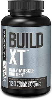 Jacked FactoryBuild-XT Daily Muscle Builder & Performance Enhancer - Muscle Building Supplement for Muscular Strength & Growth | Trademarked Ingredients Peak02, ElevATP, & Astragin - 120 Veggie Pills