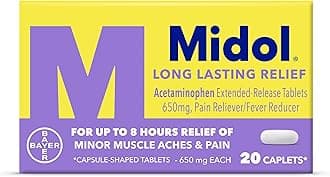Long Lasting Relief 20ct: Midol Long Lasting Relief, Menstrual Symptom Reliever & Fever Reducer, Caplets with Acetaminophen for Menstrual Pain Relief - 20 Count (Packaging May Vary)
