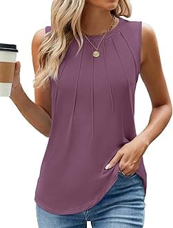 WEACZZY Womens Tank Tops Casual Crew Neck Pleated T Shirts Cute Blouse Tunic Sleeveless Top Fashion Clothes 2025