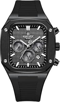 NAVIFORCEMens Square Watches,Chronograph Analog Calendar Wrist Watch,Quartz Waterproof Watches for Men,Silicone Band