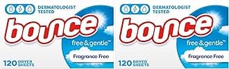 Bounce Free & Gentle Unscented Fabric Softener Dryer Sheets for Sensitive Skin, 120 Count (Pack of 2)