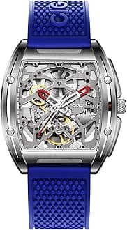 CIGA Design Z Series Automatic Mechanical Watch, Luxury Skeleton Wristwatch Tonneau with Silicone Strap Stainless Steel Business Dress Waterproof Timepiece Gifts for Men and Women