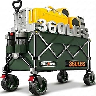 Overmont Ultra-Compact Collapsible Wagon Cart - 200L Portable Folding Wagon with All-Terrain Wheels Utility for Beach, Grocery Shopping, Camping, and Gardening – 360lbs Load Capacity Green