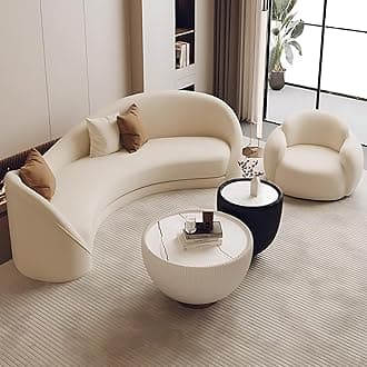 Curved Sectional Sofa Set - Modern Leather Sectional Couch with High-Density Cushions, Stylish Couch Set for Living Room, Include Coffee Table (Sofa+Chair A+Table, 120IN)