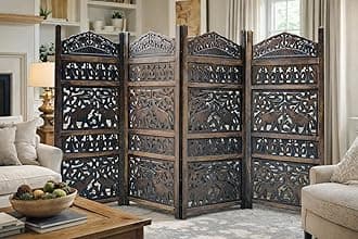 Wooden Room Divider Partition - Foldable Wood Screen Separator for Living Room, Bedroom, Office, Restaurant || Elephant Design, 4 Feet 4 Panel (Brown)