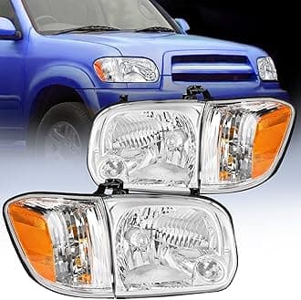 Nilight Headlight Assembly for 2005 2006 Toyota Tundra 4 Door Double Crew Cab 2007 Sequoia Pickup Replacement Chrome Housing Amber Reflector Driver and Passenger Side