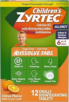 Children's 24 Hour Dissolving Allergy Relief Tablets with 10 mg Cetirizine Hydrochloride Antihista-Mine, Dissolvable Allergy Medicine for Kids Ages 6 Years+, Citrus Flavor, 12 ct
