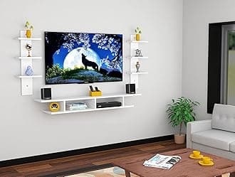 DAS Volker Wall Mount TV Entertainment Unit/with Set Top Box Stand and Wall Shelf Display Rack for Living Room Frosty White (Ideal for up to 55") Screen