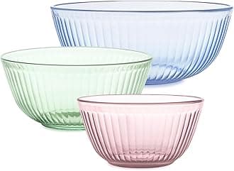 Pyrex Colors Tinted (3-Pack) Sculpted Tinted Unlidded Small/Medium/Large Glass Mixing Bowls, Nesting Space Saving Set of Bowls For Prepping and Baking, 1.3QT, 2.3QT & 4.5QT