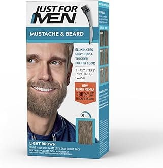 Mustache & Beard, Beard Dye for Men with Brush Included, With Keratin Biotin Aloe and Coconut Oil for Healthy Facial Hair - Light Brown, M-25, Pack of 1 (Packaging May Vary)