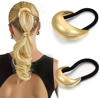2PCS Gold Hair Ties for Women - Metal Hair Accessories for Thick Hair, Elegan...