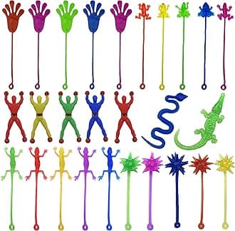 27PCS Multi-color and Multi-style Stretchy Sticky Toys Including Mini Stretchy Hands Wall Climbers Men Hammers Lizards Snake Crocodile and Skeletons for Kids Party Favors