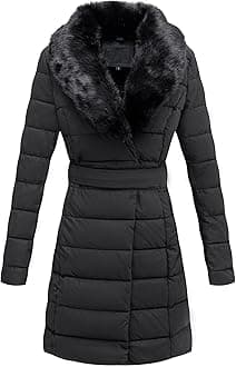 Women's Puffer Jacket Faux Leather Bubble Padding Sherpa-Lined Coat with Removable Fur Collar