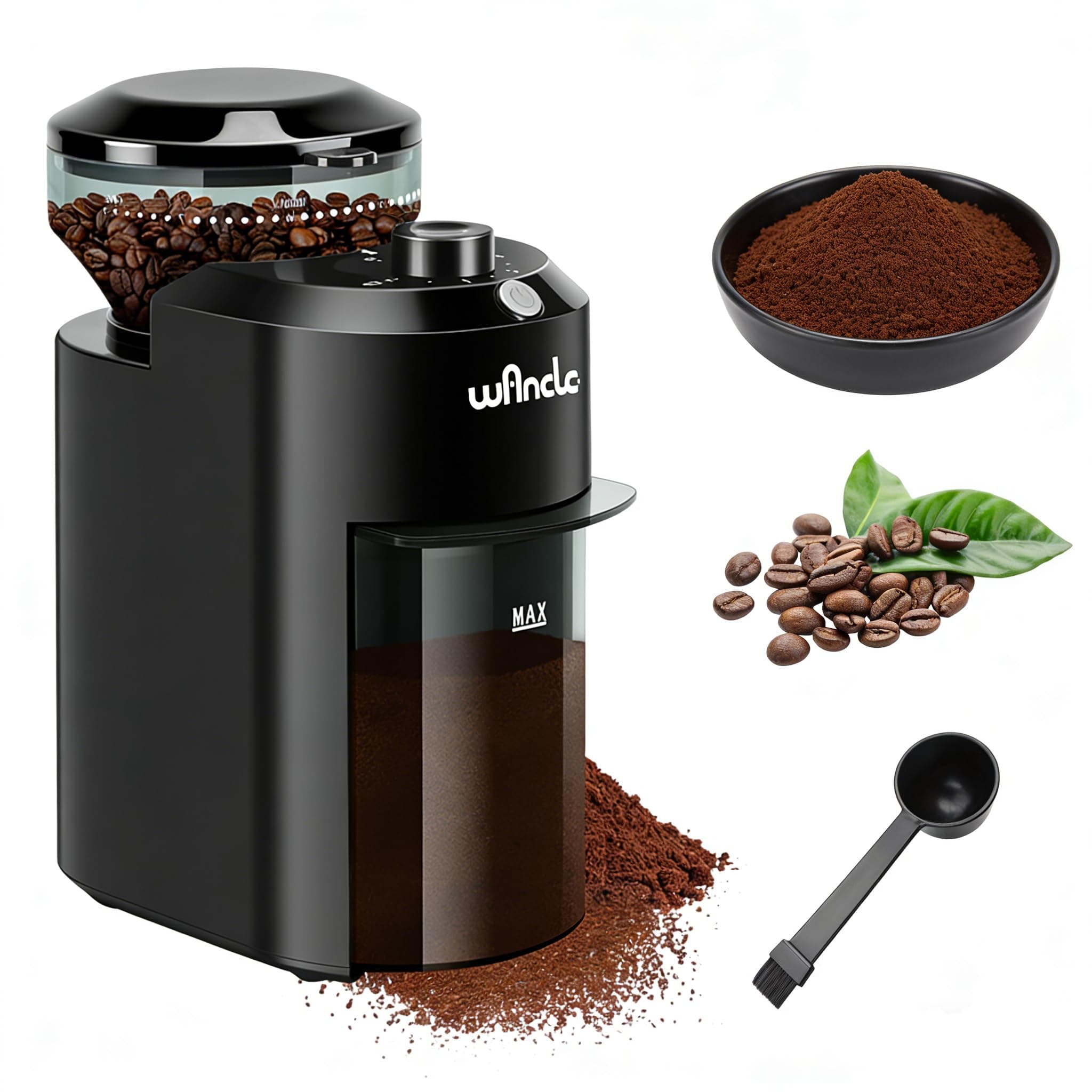 Wancle Electric Burr Coffee Grinder - Adjustable with 28 Precise Grind Settings for 12 Cups - Professional Coffee Bean Grinder (Plastic, Black)